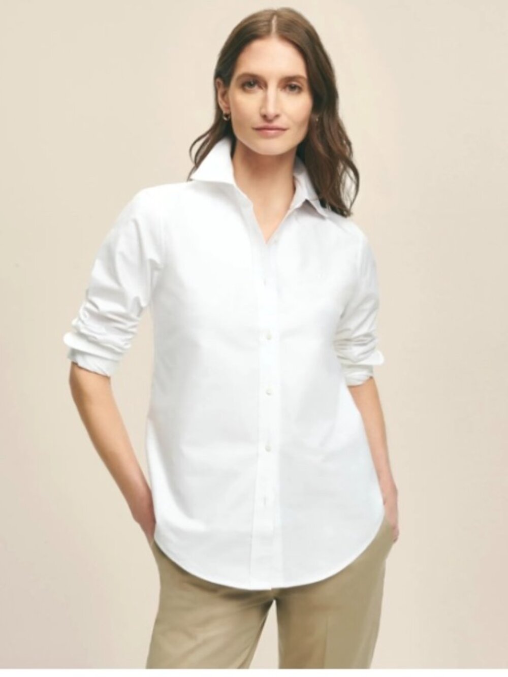 Brooks Brothers White Button Down Shirt Size 10 Non-Iron Stretch Classic Work